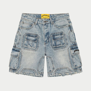 Octagon Cargo Denim Shorts Blue