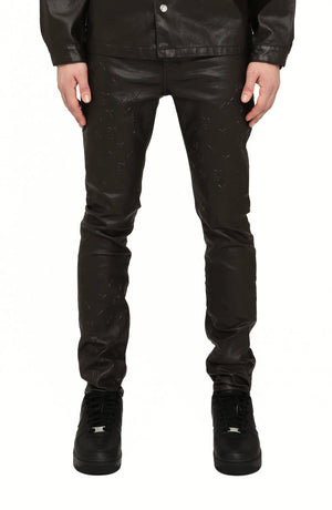 P001 Monogram Embossed Coated Skinny Jeans