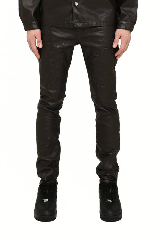 P001 Monogram Embossed Coated Skinny Jeans