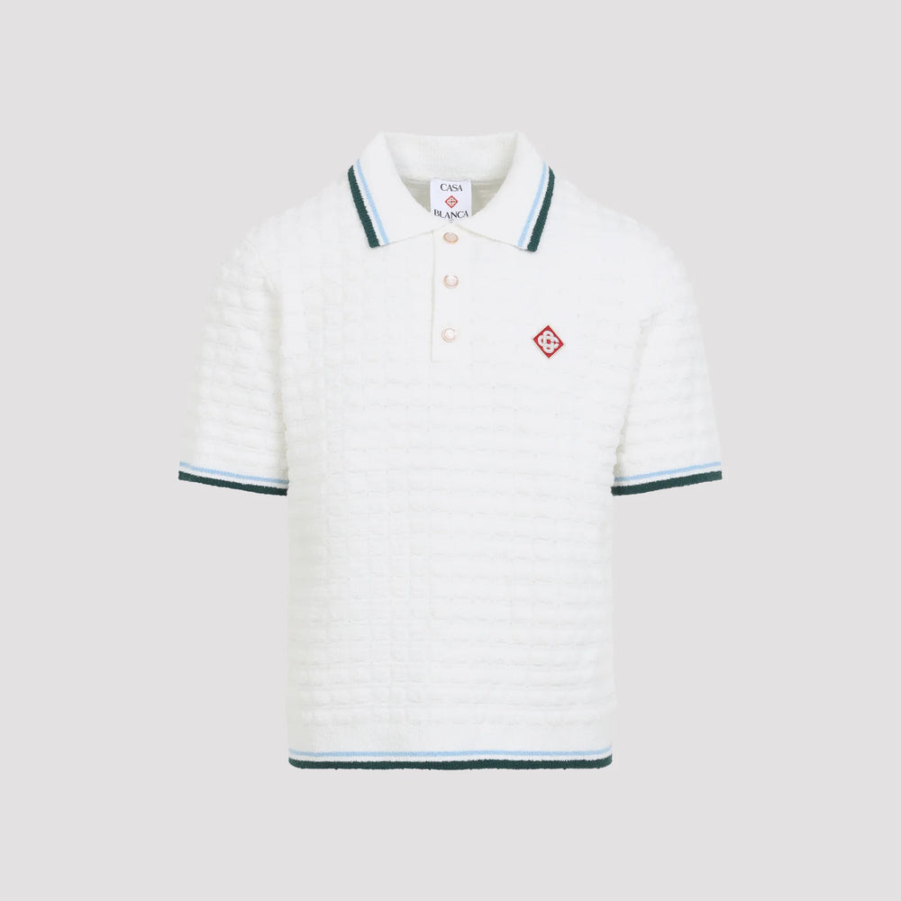 White Boucle Short Sleeve Polo