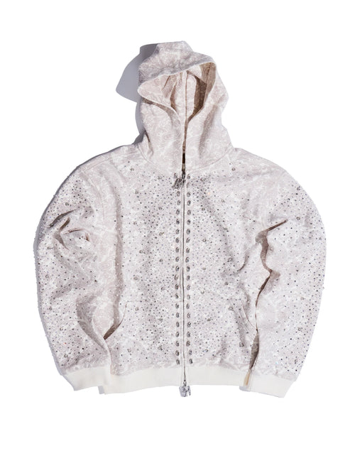 Cashew Blossom Pearl Zipper Hoodie WHT