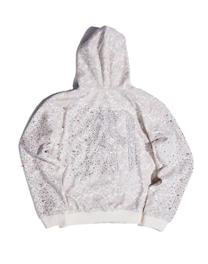 Cashew Blossom Pearl Zipper Hoodie WHT