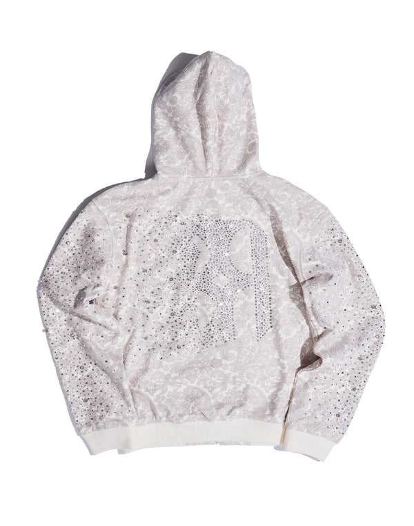 Cashew Blossom Pearl Zipper Hoodie WHT