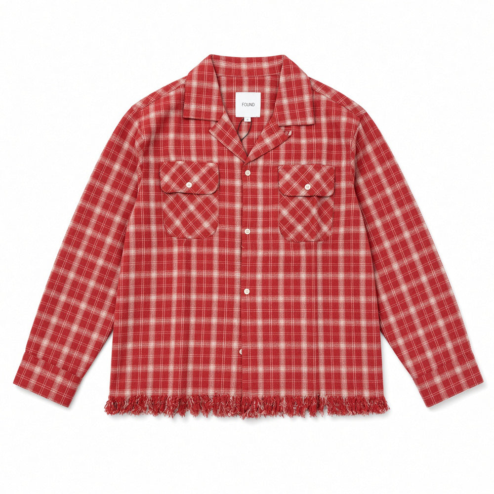 Raw Cut Fringe Plaid Camp Shirt