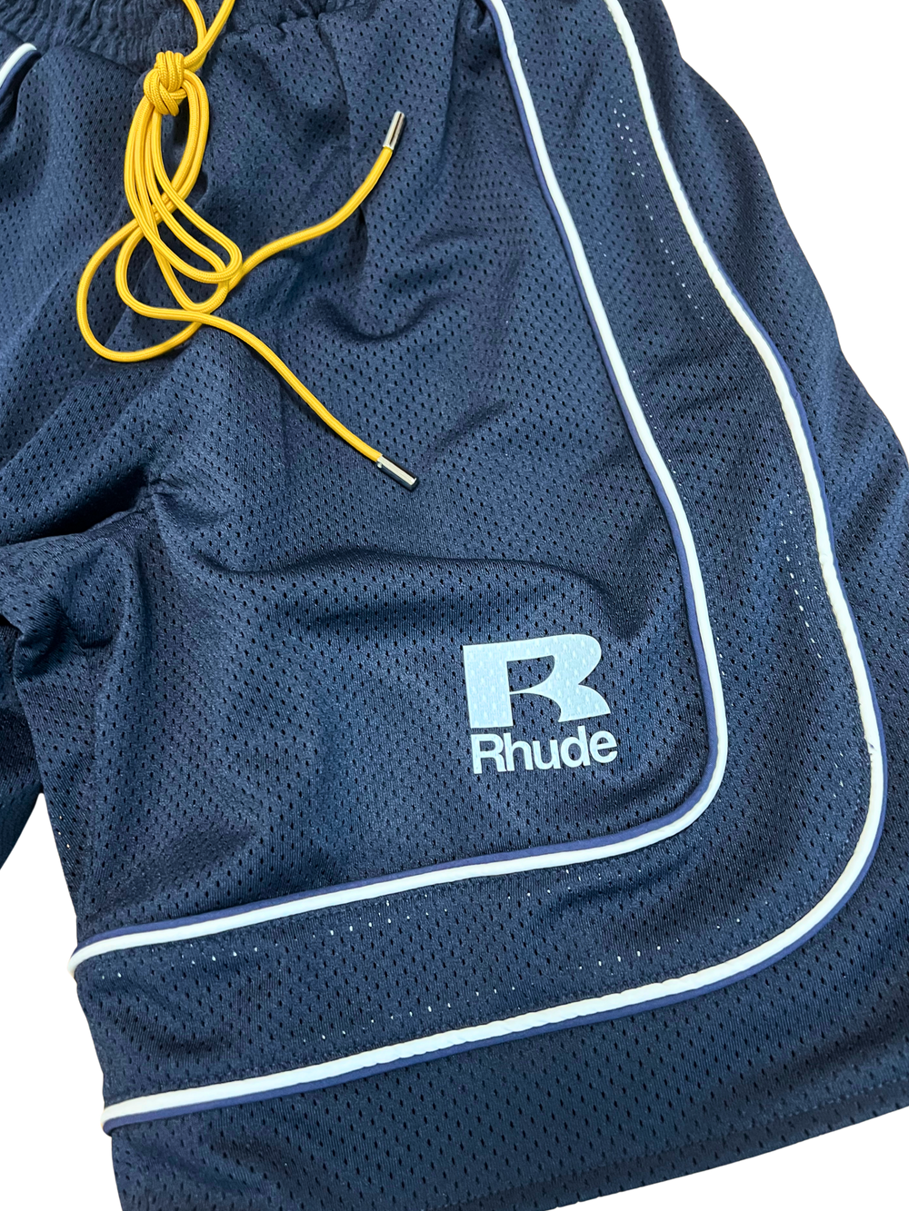 RHUDE MESH PIPING BAGGY TRACK SHORT NAVY/WHITE