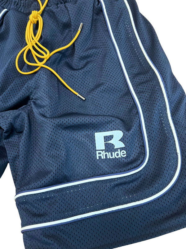 RHUDE MESH PIPING BAGGY TRACK SHORT NAVY/WHITE