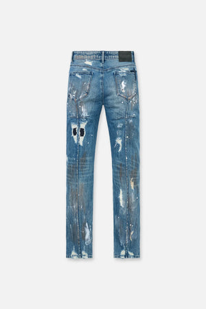 CLAYTON SKINNY DISTRESSED PAINT JEAN | GLITCH BLUE