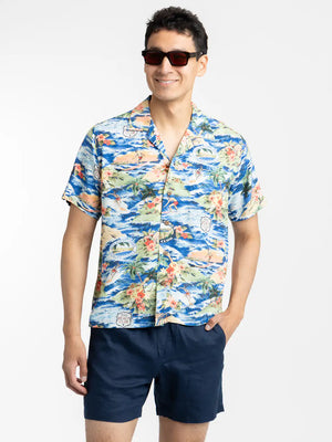 Classic Fit Beach Print Camp Shirt