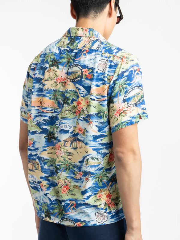 Classic Fit Beach Print Camp Shirt
