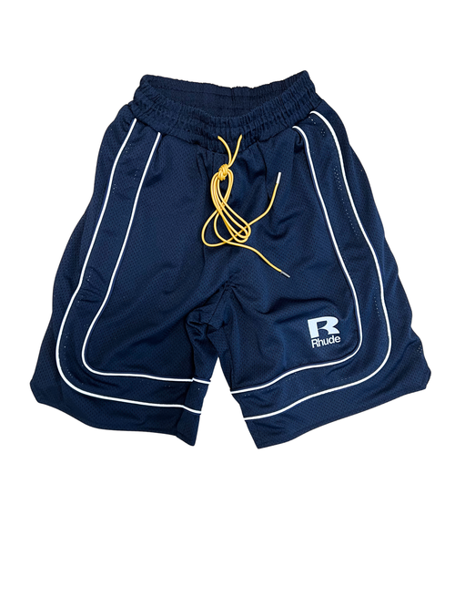 RHUDE MESH PIPING BAGGY TRACK SHORT NAVY/WHITE