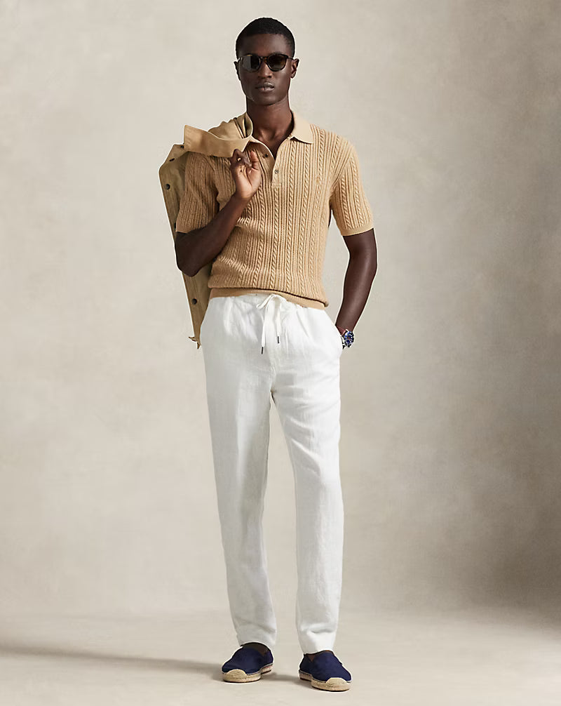 Lateef Slim Tapered Fit Linen Pant White