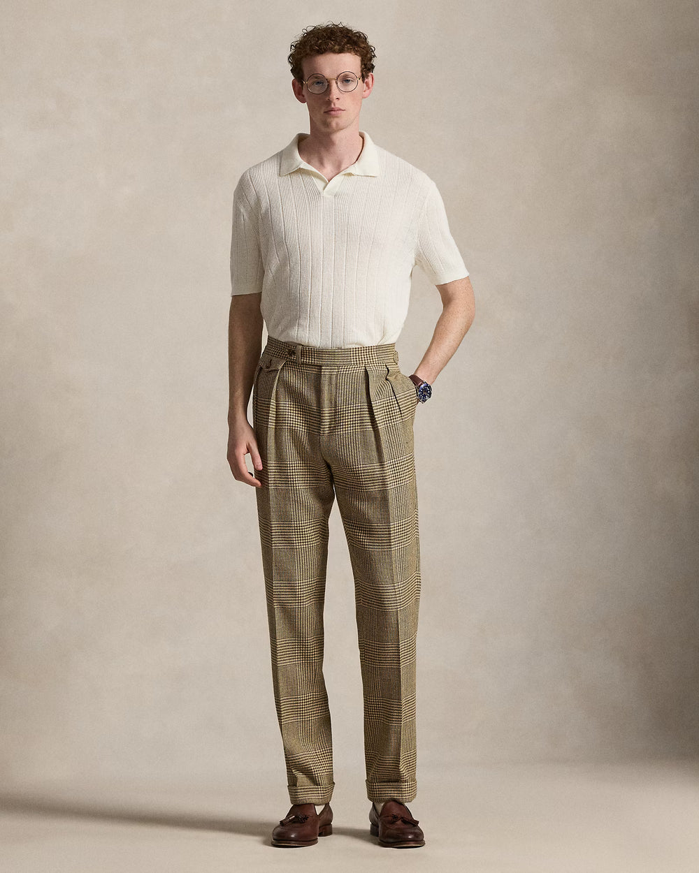 Linen Johnny-Collar Sweater Pale Cream