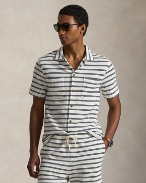 Striped Pointelle-Ribbed Camp Shirt