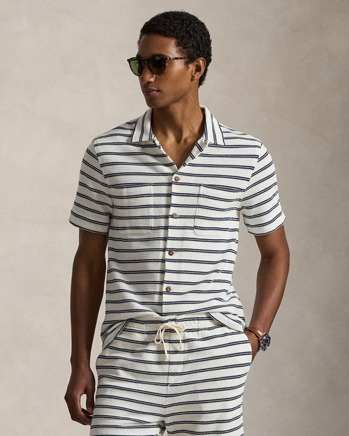 Striped Pointelle-Ribbed Camp Shirt