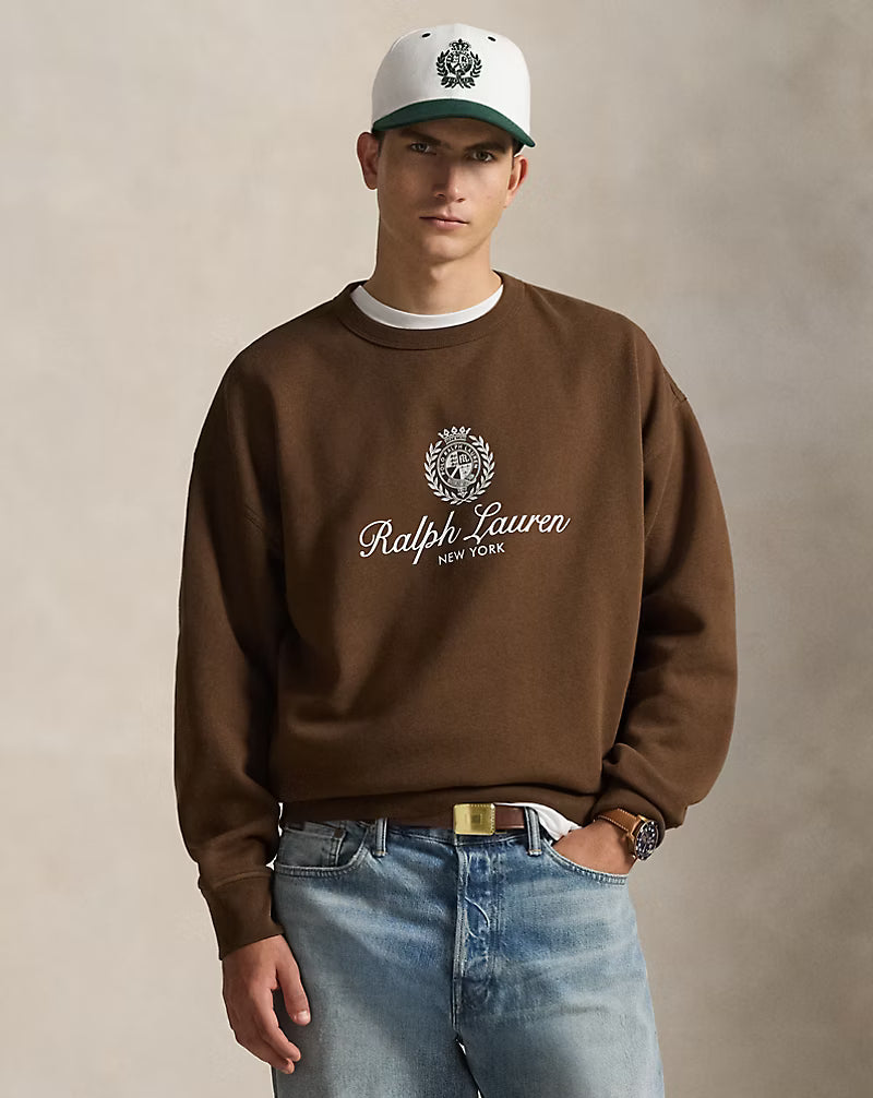 Relaxed Fit Fleece Graphic Sweatshirt Brown