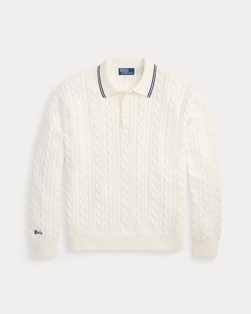 Relaxed Fit Cable Polo-Collar Sweater