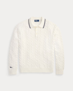 Relaxed Fit Cable Polo-Collar Sweater