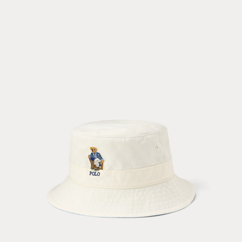 Polo Bear Twill Bucket Hat Deckwash White W/ Newport