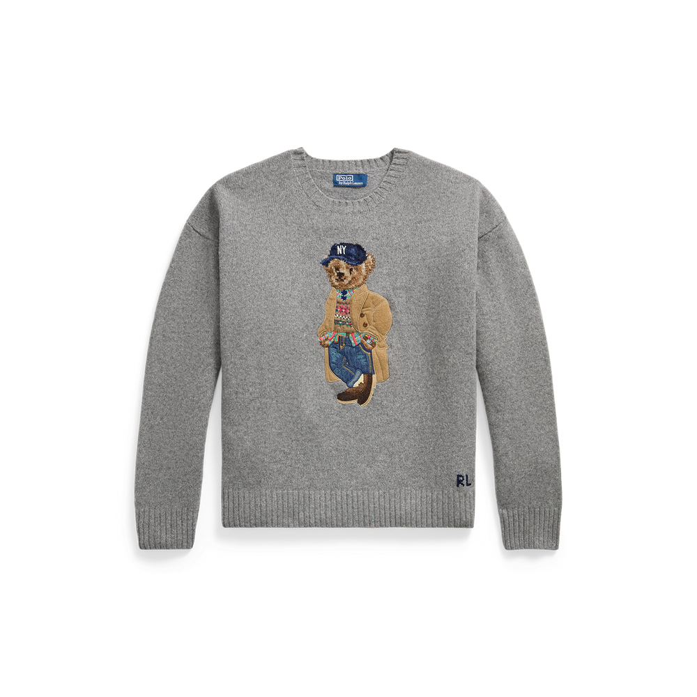 LONG-SLEEVE WOOL BLEND NOVELTY HERITAGE BEAR CREWNECK SWEATER (RELAXED)