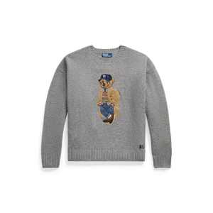 LONG-SLEEVE WOOL BLEND NOVELTY HERITAGE BEAR CREWNECK SWEATER (RELAXED)
