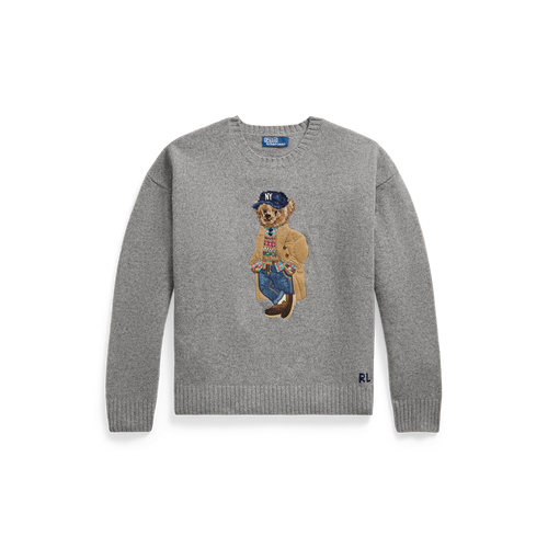 LONG-SLEEVE WOOL BLEND NOVELTY HERITAGE BEAR CREWNECK SWEATER (RELAXED)