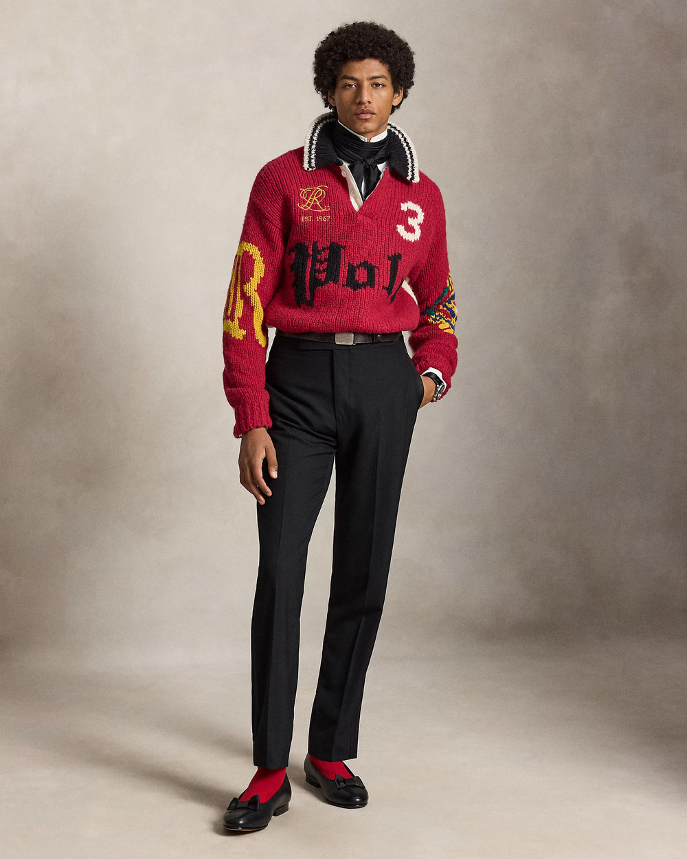 Long-Sleeve wool Blend "Polo" RL Motif Polo Sweater (Relaxed)