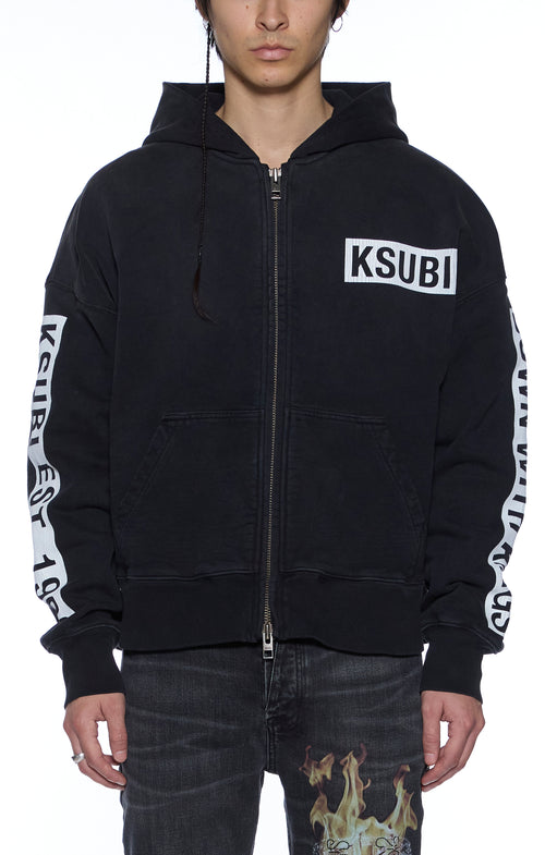 Kings Halen Zip Thru Hoodie Black Fade