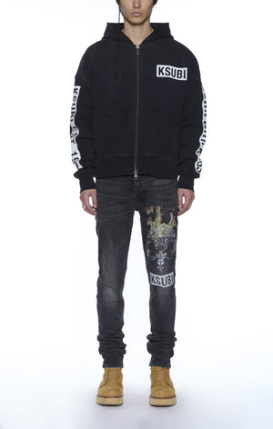 Kings Halen Zip Thru Hoodie Black Fade