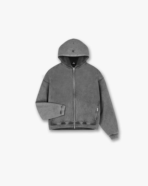 INITIAL BOXY OVERSIZED ZIP THROUGH HOODIE VINTAGE GREY