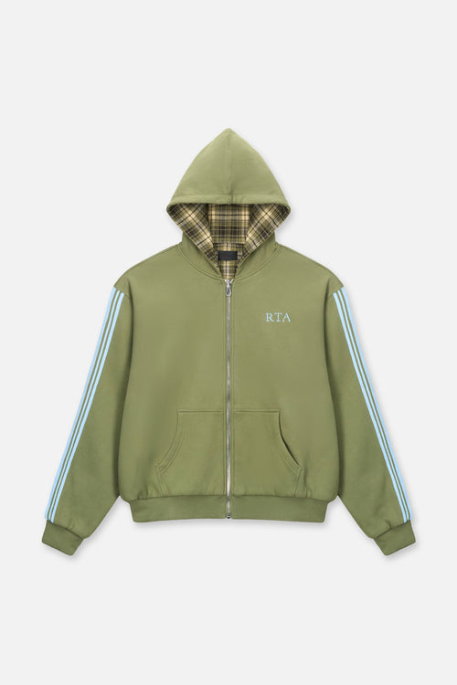 Elen Reversible Zip Up Hoodie | Olive Plaid Combo
