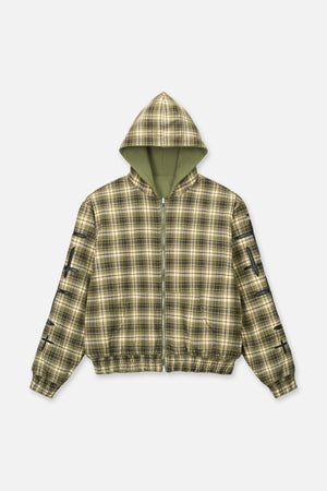 Elen Reversible Zip Up Hoodie | Olive Plaid Combo