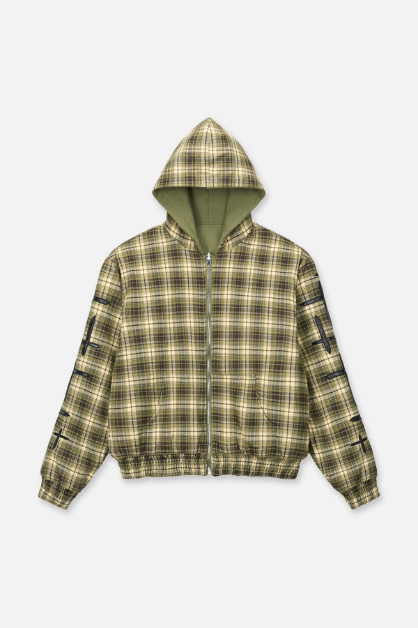 Elen Reversible Zip Up Hoodie | Olive Plaid Combo