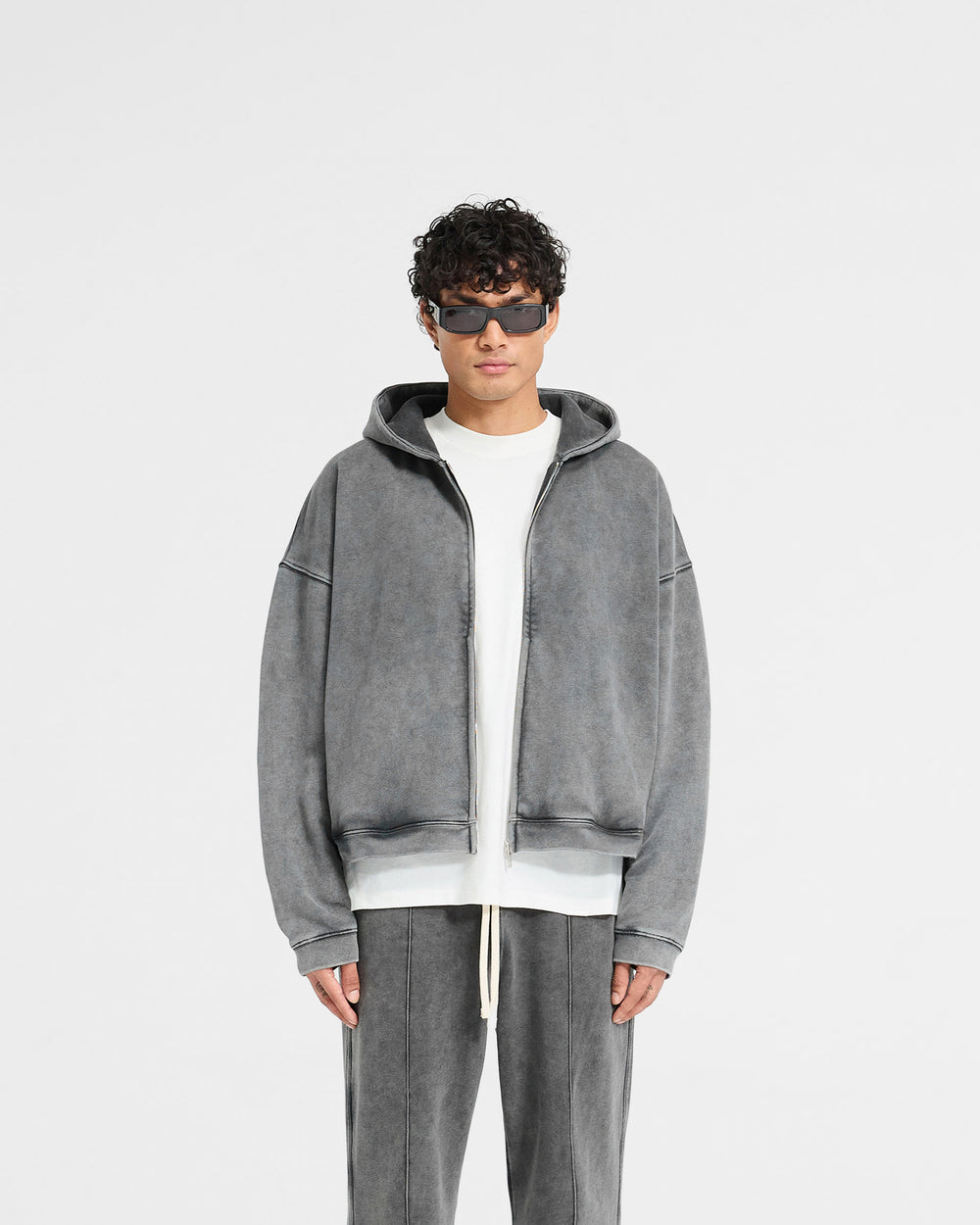 INITIAL BOXY OVERSIZED ZIP THROUGH HOODIE VINTAGE GREY
