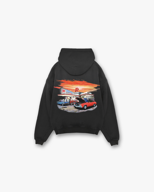 24 HOUR SERVICE HOODIE STAINED BLACK