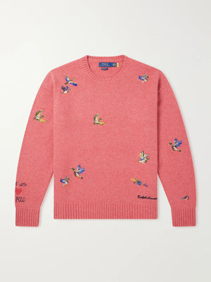 Long-Sleeve Wool Blend Ducks Fly Crewneck Sweat (Relaxed)