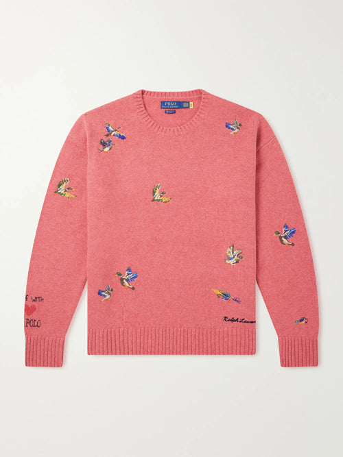 Long-Sleeve Wool Blend Ducks Fly Crewneck Sweat (Relaxed)